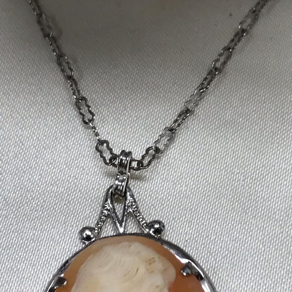 Antique Genuine Sterling Silver Shell Large Cameo Necklace Artist Signed 19c - Picture 5 of 14